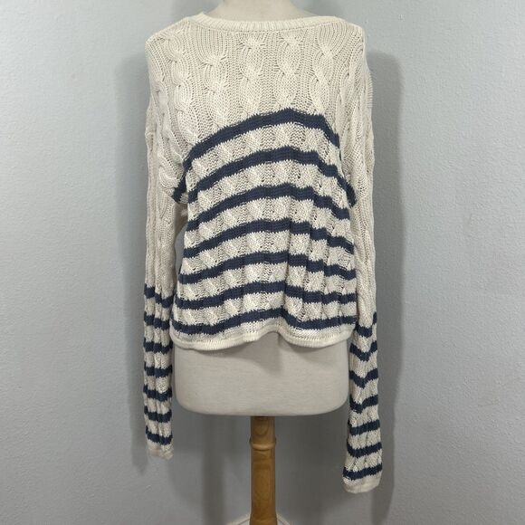 American Eagle Sweater Womens Small‎ Petite Beige Stripe Chunky Y2K 2000s - Picture 1 of 9